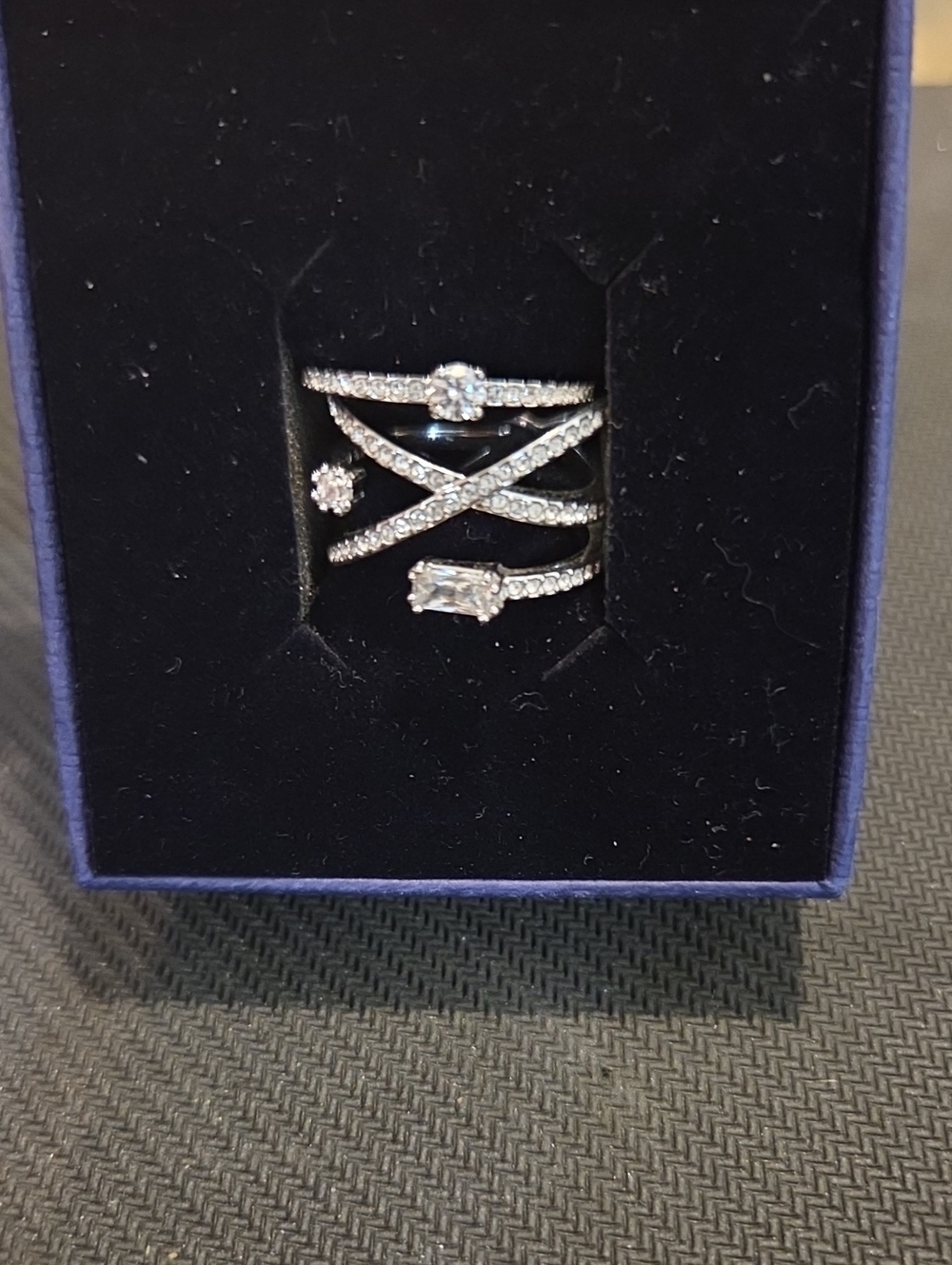 Swarovski Silver-Tone Crisscross Crystal Statement Ring - White 2 Pc Set